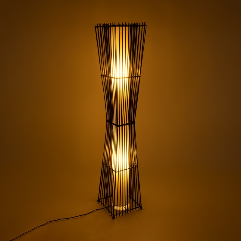 GloboStar® PALMA 02274 Boho Επιδαπέδιο Φωτιστικό Δίφωτο 2 x E27 IP20 Μαύρο Ξύλο με Μπεζ Ύφασμα - Μ25 x Π25 x Υ140cm