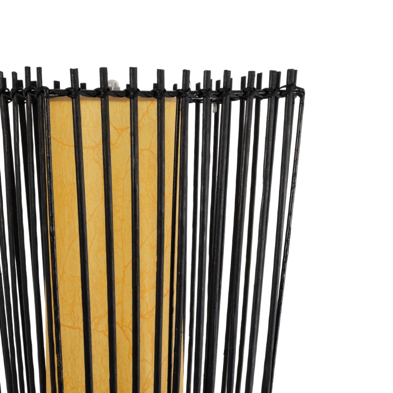 GloboStar® PALMA 02274 Boho Επιδαπέδιο Φωτιστικό Δίφωτο 2 x E27 IP20 Μαύρο Ξύλο με Μπεζ Ύφασμα - Μ25 x Π25 x Υ140cm