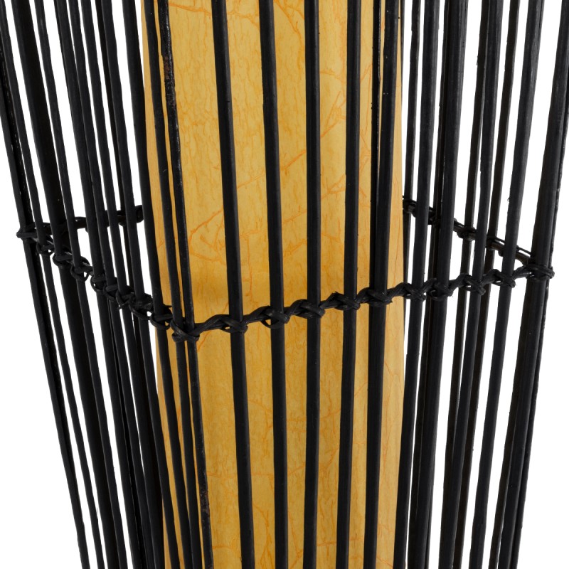 GloboStar® PALMA 02274 Boho Επιδαπέδιο Φωτιστικό Δίφωτο 2 x E27 IP20 Μαύρο Ξύλο με Μπεζ Ύφασμα - Μ25 x Π25 x Υ140cm