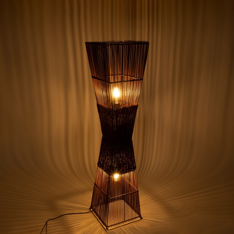 GloboStar® PALMA 02275 Boho Επιδαπέδιο Φωτιστικό Δίφωτο 2 x E27 IP20 Καφέ Ξύλο - Μ30 x Π30 x Υ130cm