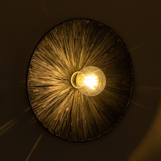 GloboStar® COLOMBO 02279 Boho Επιτοίχιο Φωτιστικό Απλίκα Μονόφωτο 1 x E27 IP20 Μαύρη Ράφια - Μ40 x Π40 x Υ9cm GloboStar® COLOMBO 02279 Boho Επιτοίχιο Φωτιστικό Απλίκα Μονόφωτο 1 x E27 IP20 Μαύρη Ράφια - Μ40 x Π40 x Υ9cm