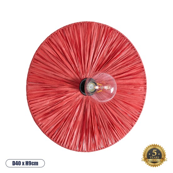 GloboStar® COLOMBO 02281 Boho Επιτοίχιο Φωτιστικό Απλίκα Μονόφωτο 1 x E27 IP20 Κόκκινη Ράφια - Μ40 x Π40 x Υ9cm GloboStar® COLOMBO 02281 Boho Επιτοίχιο Φωτιστικό Απλίκα Μονόφωτο 1 x E27 IP20 Κόκκινη Ράφια - Μ40 x Π40 x Υ9cm