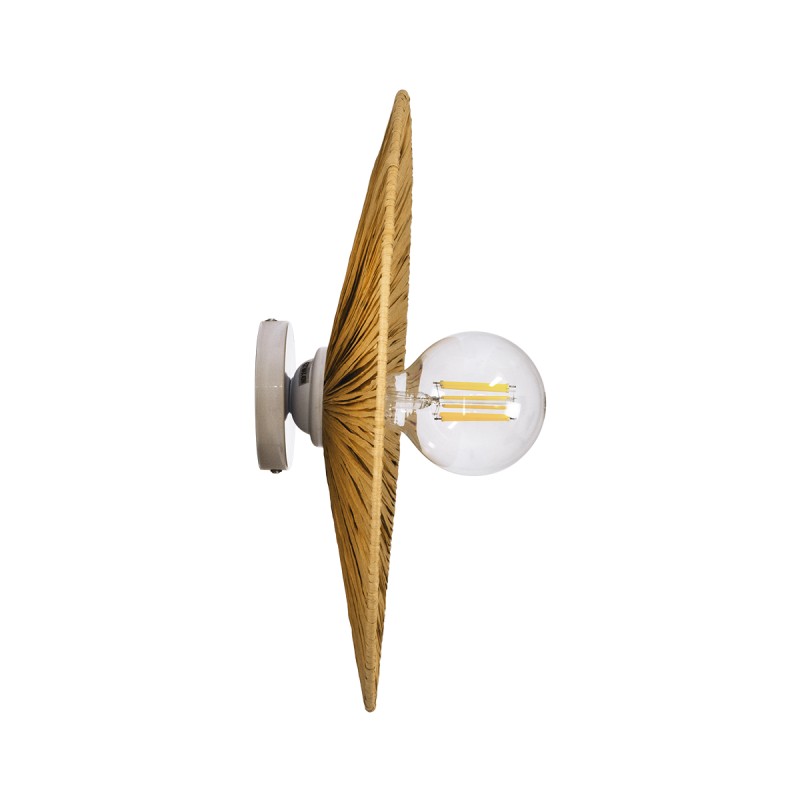 GloboStar® COLOMBO 02284 Boho Επιτοίχιο Φωτιστικό Απλίκα Μονόφωτο 1 x E27 IP20 Μπεζ Ράφια - Μ40 x Π40 x Υ9cm