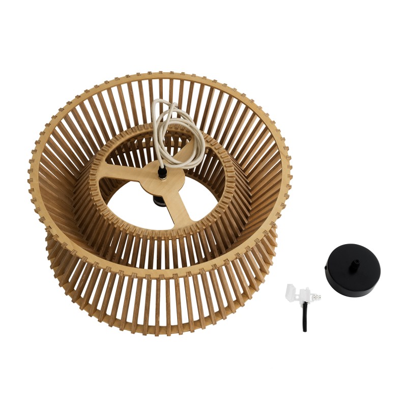 GloboStar® BIMINI 02287 Boho Κρεμαστό Φωτιστικό Πλέγμα Μονόφωτο 1 x E27 IP20 Καφέ Ξύλο - Μ45 x Π45 x Υ20cm