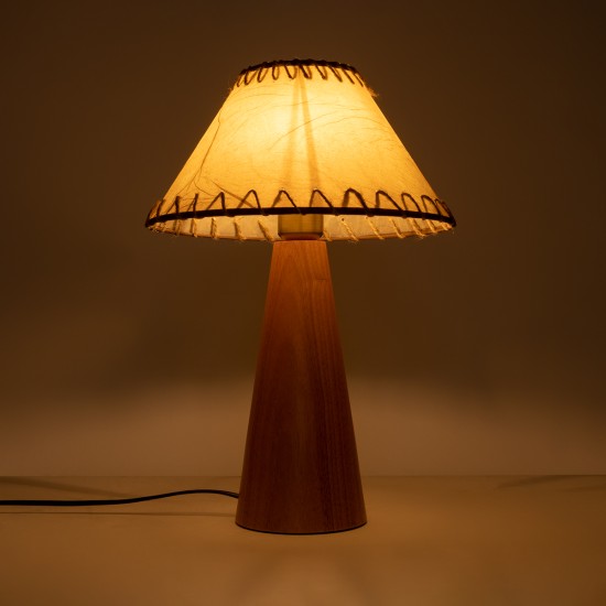 GloboStar® MASPALOMAS 02291 Boho Επιτραπέζιο Φωτιστικό Πορτατίφ Μονόφωτο 1 x E27 IP20 Καφέ Ξύλο με Μπεζ Ύφασμα - Μ30 x Π30 x Υ45cm GloboStar® MASPALOMAS 02291 Boho Επιτραπέζιο Φωτιστικό Μονόφωτο 1 x E27 AC220-240V IP20 - Φ30 x Υ45cm - Μπεζ Ξύλινο Καμπάνα