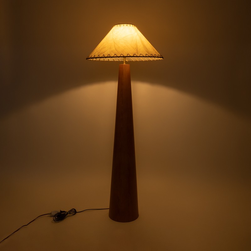 GloboStar® MASPALOMAS 02292 Boho Επιδαπέδιο Φωτιστικό Μονόφωτο 1 x E27 IP20 Καφέ Ξύλο με Μπεζ Ύφασμα - Μ55 x Π55 x Υ145cm