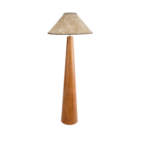 GloboStar® MASPALOMAS 02292 Boho Επιδαπέδιο Φωτιστικό Μονόφωτο 1 x E27 IP20 Καφέ Ξύλο με Μπεζ Ύφασμα - Μ55 x Π55 x Υ145cm