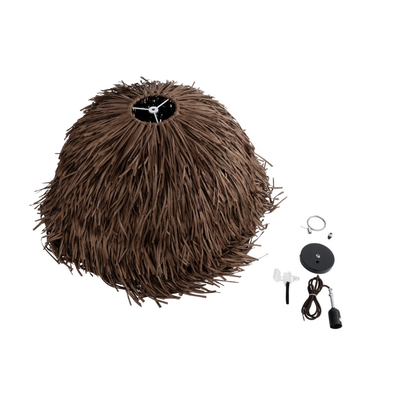 GloboStar® GUADELOUPE 02294 Boho Κρεμαστό Φωτιστικό Πλέγμα Μονόφωτο 1 x E27 IP20 Καφέ Ράφια - Μ80 x Π80 x Υ60cm