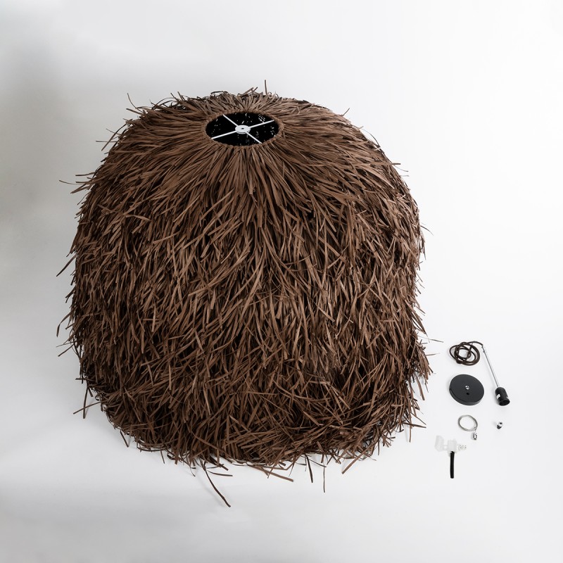 GloboStar® GUADELOUPE 02295 Boho Κρεμαστό Φωτιστικό Καμπάνα Μονόφωτο 1 x E27 IP20 Καφέ Ράφια - Μ120 x Π120 x Υ100cm