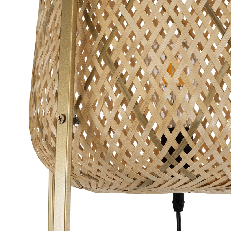 GloboStar® MEILANI 02301 Boho Επιδαπέδιο Φωτιστικό Μονόφωτο 1 x E27 IP20 Χρυσό Μέταλλο με Μπεζ Ξύλο - Μ40 x Π40 x Υ150cm