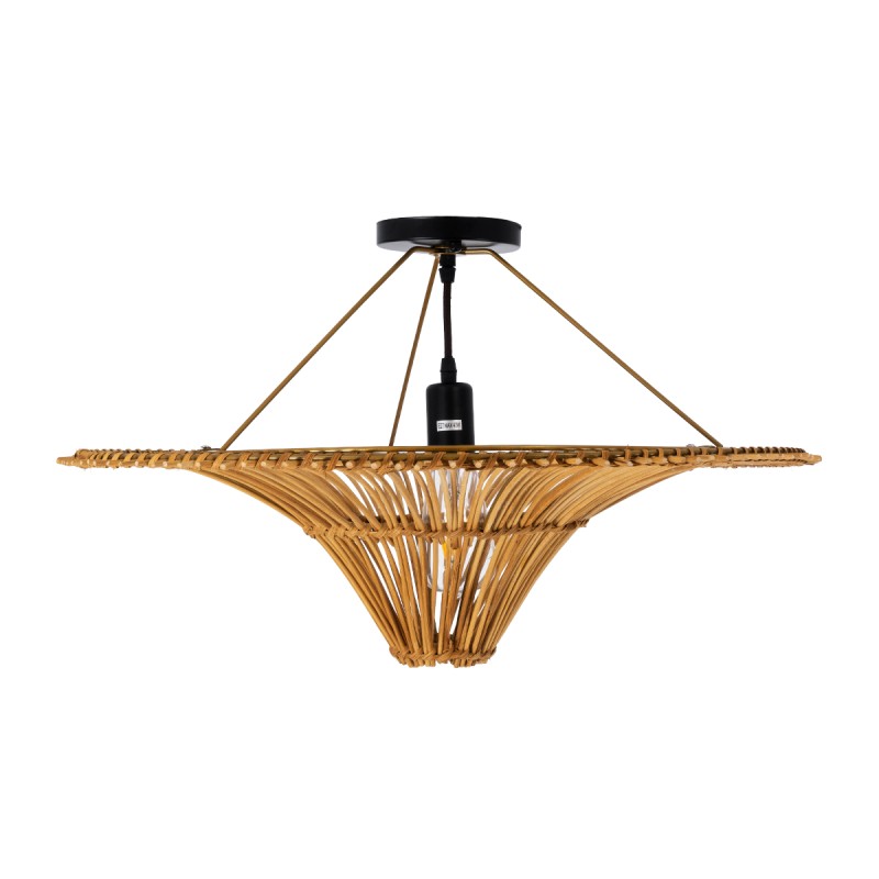 GloboStar® PALERMO 02308 Boho Φωτιστικό Οροφής Πλέγμα Μονόφωτο 1 x E27 IP20 Καφέ Ξύλο - Μ60 x Π60 x Υ36cm