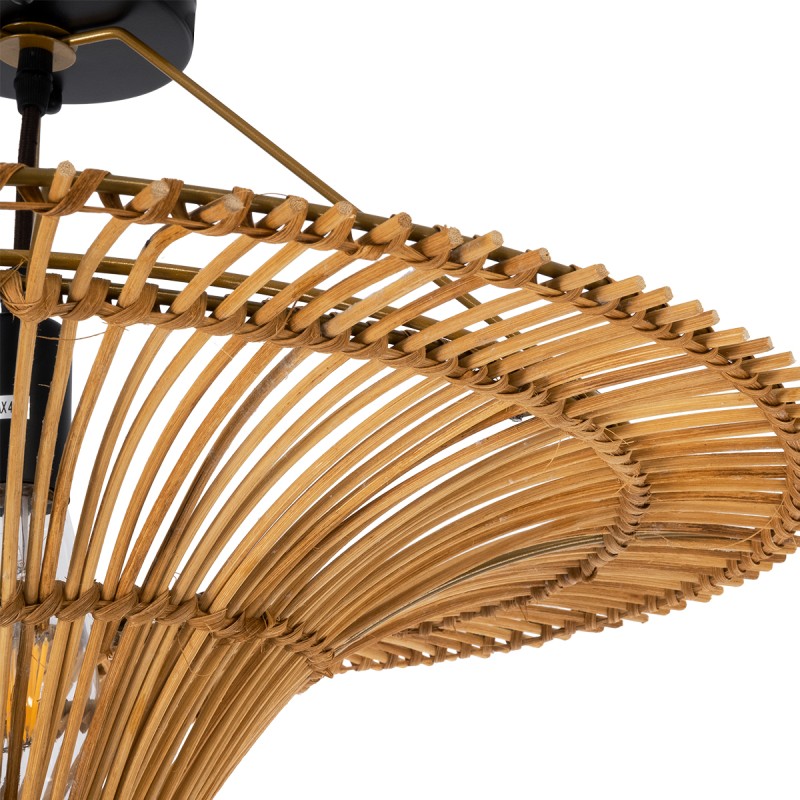 GloboStar® PALERMO 02308 Boho Φωτιστικό Οροφής Πλέγμα Μονόφωτο 1 x E27 IP20 Καφέ Ξύλο - Μ60 x Π60 x Υ36cm