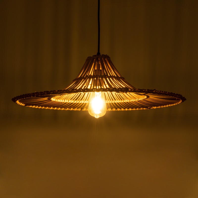 GloboStar® PALERMO 02310 Boho Κρεμαστό Φωτιστικό Πλέγμα Μονόφωτο 1 x E27 IP20 Καφέ Ξύλο - Μ60 x Π60 x Υ18cm