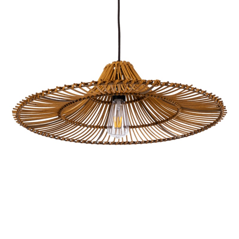 GloboStar® PALERMO 02310 Boho Κρεμαστό Φωτιστικό Πλέγμα Μονόφωτο 1 x E27 IP20 Καφέ Ξύλο - Μ60 x Π60 x Υ18cm