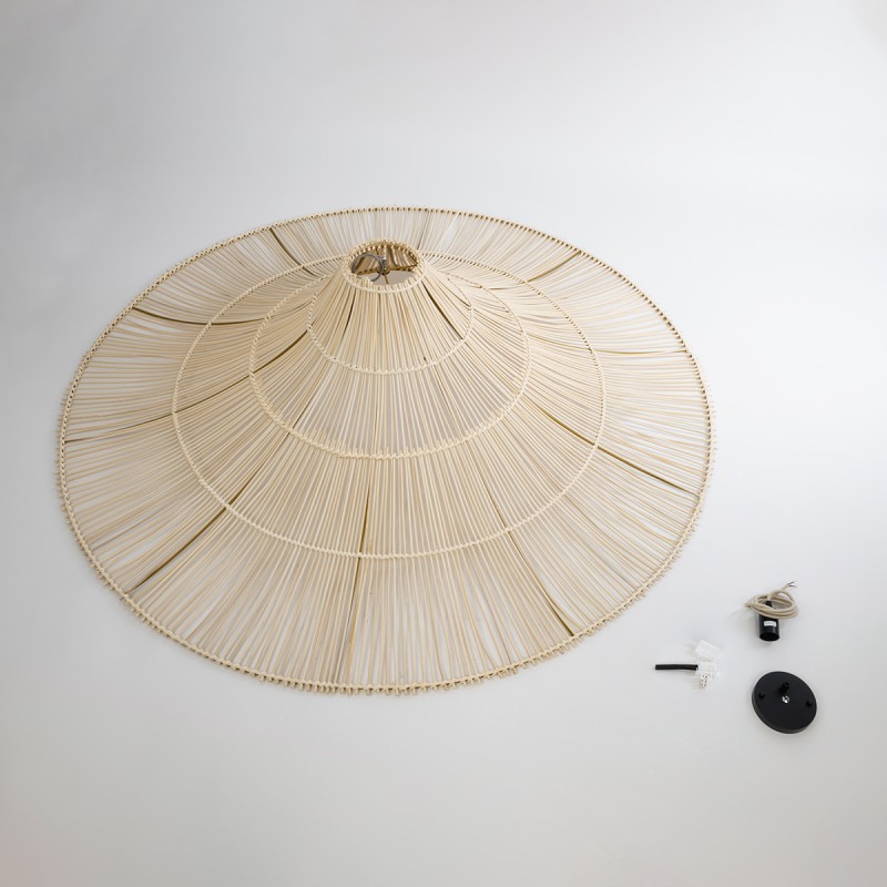 GloboStar® PALERMO 02311 Boho Κρεμαστό Φωτιστικό Πλέγμα Μονόφωτο 1 x E27 IP20 Μπεζ Ξύλο - Μ160 x Π160 x Υ45cm