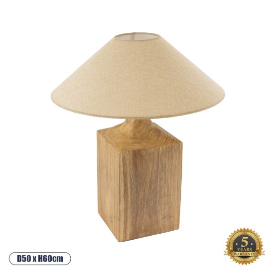 GloboStar® LAFRONTERA 02313 Boho Επιτραπέζιο Φωτιστικό Πορτατίφ Μονόφωτο 1 x E27 IP20 Μπεζ Ξύλο με Μπεζ Ύφασμα - Μ50 x Μ50 x Υ60cm GloboStar® LAFRONTERA 02313 Boho Επιτραπέζιο Φωτιστικό Μονόφωτο 1 x E27 AC220-240V IP20 - Φ50 x Υ60cm - Μπεζ Ξύλινο Καμπάνα