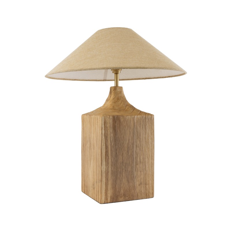 GloboStar® LAFRONTERA 02313 Boho Επιτραπέζιο Φωτιστικό Μονόφωτο 1 x E27 AC220-240V IP20 - Φ50 x Υ60cm - Μπεζ Ξύλινο Καμπάνα