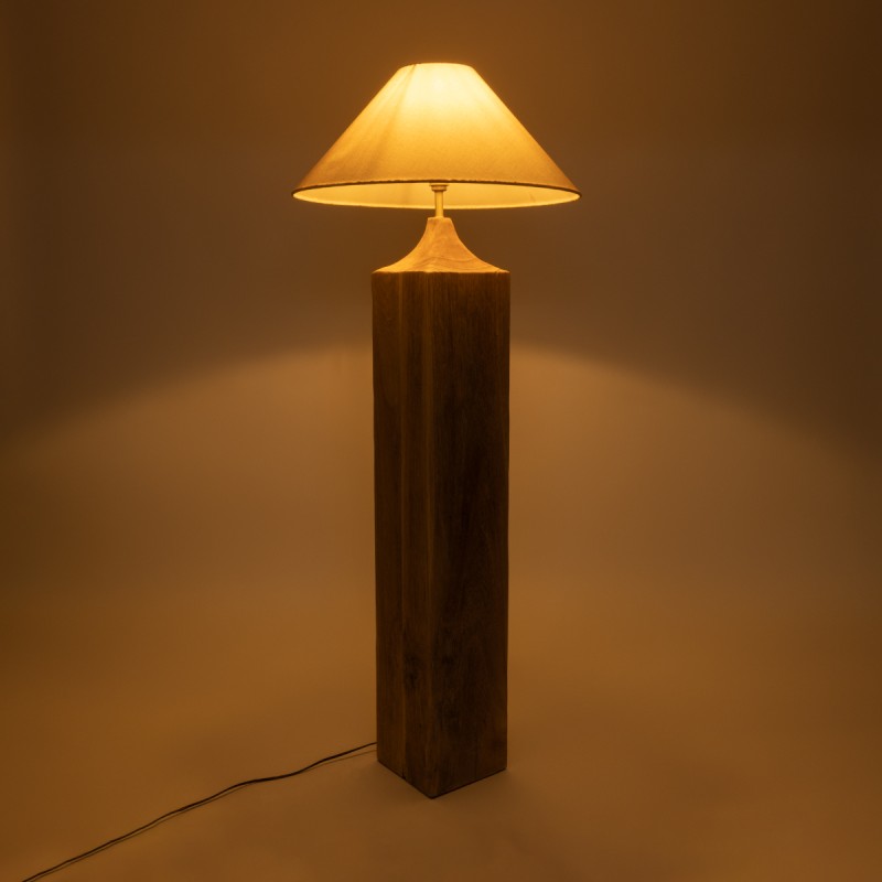 GloboStar® LAFRONTERA 02314 Boho Επιδαπέδιο Φωτιστικό Μονόφωτο 1 x E27 IP20 Καφέ Ξύλο με Μπεζ Ύφασμα - Μ55 x Π55 x Υ140cm