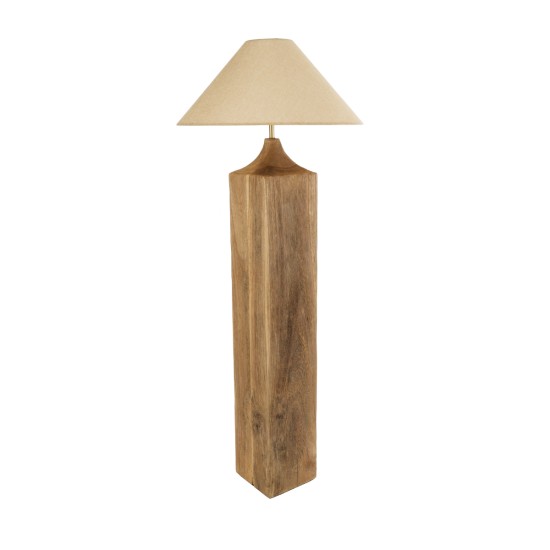 GloboStar® LAFRONTERA 02314 Boho Επιδαπέδιο Φωτιστικό Μονόφωτο 1 x E27 IP20 Καφέ Ξύλο με Μπεζ Ύφασμα - Μ55 x Π55 x Υ140cm