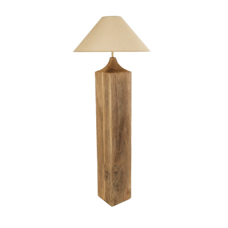 GloboStar® LAFRONTERA 02314 Boho Επιδαπέδιο Φωτιστικό Μονόφωτο 1 x E27 IP20 Καφέ Ξύλο με Μπεζ Ύφασμα - Μ55 x Π55 x Υ140cm