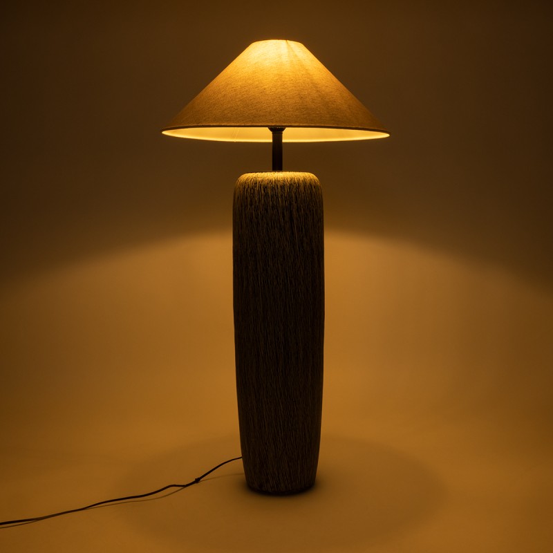 GloboStar® OLIANA 02315 Boho Επιδαπέδιο Φωτιστικό Μονόφωτο 1 x E27 IP20 Γκρι Κεραμικό με Μπεζ Ύφασμα - Μ55 x Π55 x Υ110cm