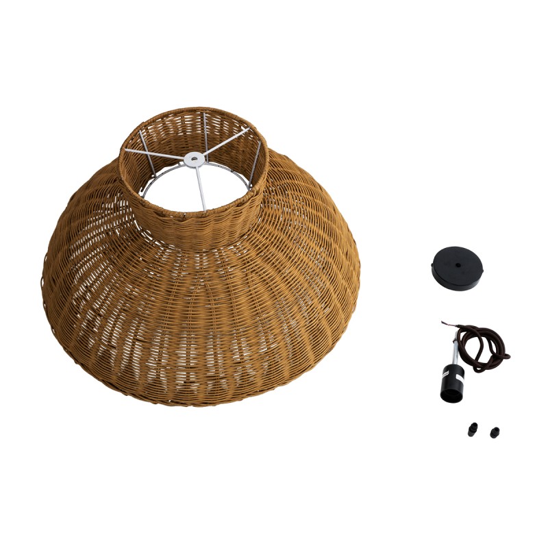 GloboStar® MALABO 02328 Boho Κρεμαστό Φωτιστικό Πλέγμα Μονόφωτο 1 x E27 IP20 Καφέ Ξύλο - Μ60 x Π60 x Υ31cm