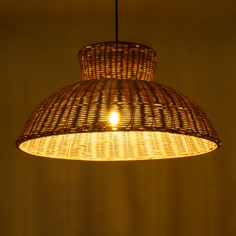 GloboStar® MALABO 02328 Boho Κρεμαστό Φωτιστικό Πλέγμα Μονόφωτο 1 x E27 IP20 Καφέ Ξύλο - Μ60 x Π60 x Υ31cm