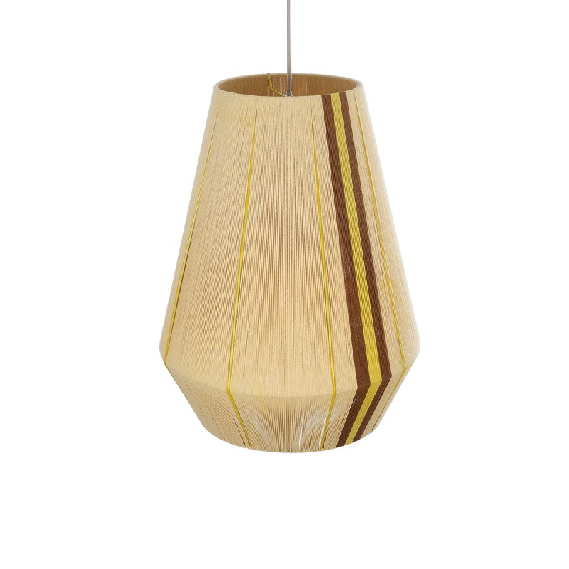 GloboStar® SALERNO 02334 Boho Κρεμαστό Φωτιστικό Πλέγμα Μονόφωτο 1 x E27 IP20 Μπεζ, Καφέ & Κίτρινο Νήμα - Μ50 x Π50 x Υ60cm