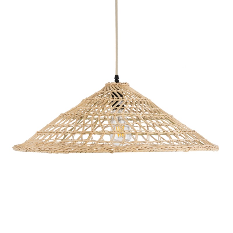 GloboStar® KAIA 02346 Boho Κρεμαστό Φωτιστικό Καμπάνα Μονόφωτο 1 x E27 IP20 Μπεζ Ξύλο - Μ60 x Π60 x Υ20cm
