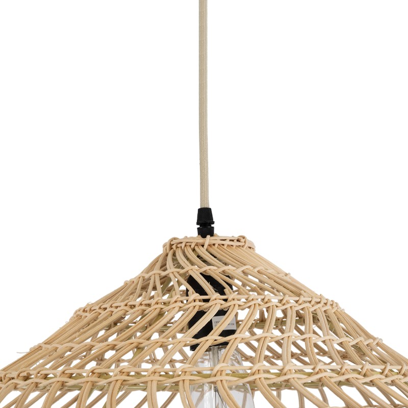 GloboStar® KAIA 02346 Boho Κρεμαστό Φωτιστικό Καμπάνα Μονόφωτο 1 x E27 IP20 Μπεζ Ξύλο - Μ60 x Π60 x Υ20cm
