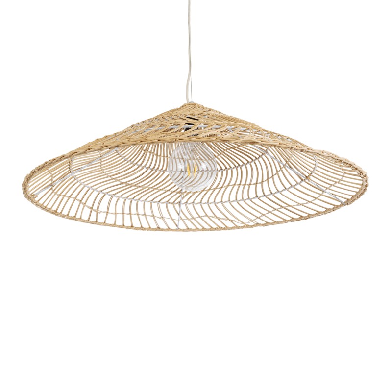 GloboStar® KAIA 02347 Boho Κρεμαστό Φωτιστικό Καμπάνα Μονόφωτο 1 x E27 IP20 Μπεζ Ξύλο - Μ80 x Π80 x Υ26cm