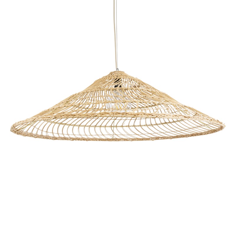 GloboStar® KAIA 02348 Boho Κρεμαστό Φωτιστικό Καμπάνα Μονόφωτο 1 x E27 IP20 Μπεζ Ξύλο - Μ100 x Π100 x Υ30cm