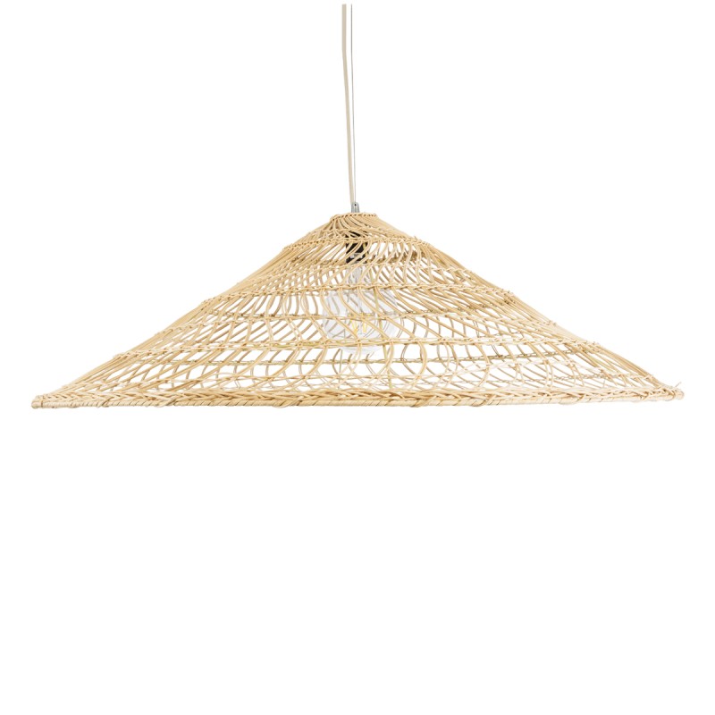 GloboStar® KAIA 02348 Boho Κρεμαστό Φωτιστικό Καμπάνα Μονόφωτο 1 x E27 IP20 Μπεζ Ξύλο - Μ100 x Π100 x Υ30cm