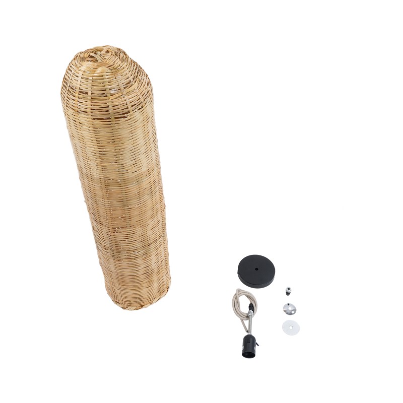 GloboStar® WAIKIKI 02349 Boho Κρεμαστό Φωτιστικό Πλέγμα Μονόφωτο 1 x E27 IP20 Μπεζ Ξύλο - Μ20 x Π20 x Υ80cm