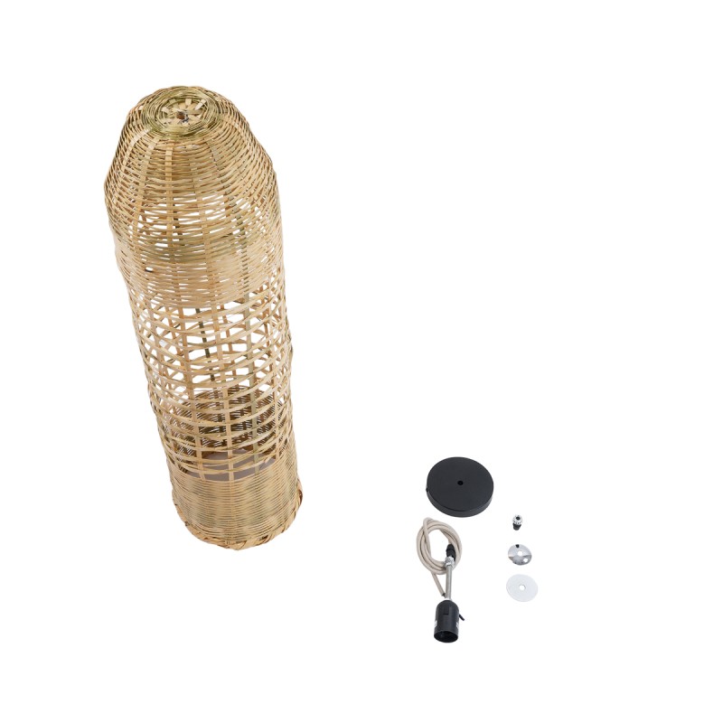 GloboStar® WAIKIKI 02350 Boho Κρεμαστό Φωτιστικό Πλέγμα Μονόφωτο 1 x E27 IP20 Μπεζ Ξύλο - Μ20 x Π20 x Υ80cm