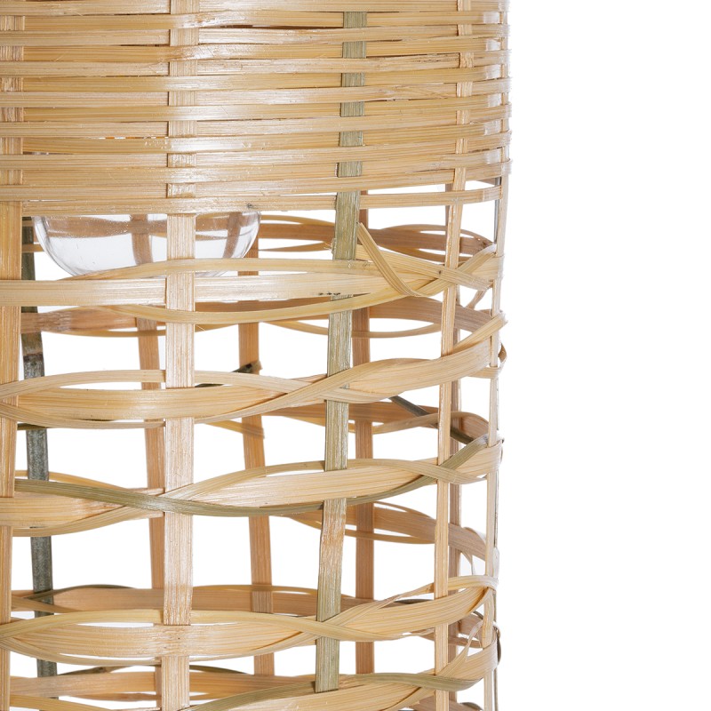 GloboStar® WAIKIKI 02350 Boho Κρεμαστό Φωτιστικό Πλέγμα Μονόφωτο 1 x E27 IP20 Μπεζ Ξύλο - Μ20 x Π20 x Υ80cm