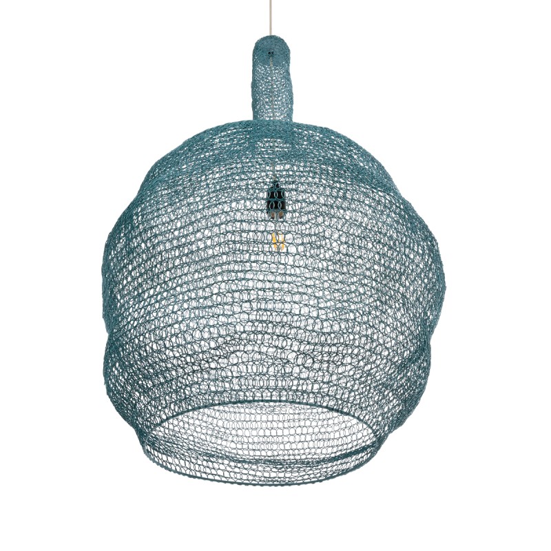 GloboStar® KENTUCKY 02355 Vintage Κρεμαστό Φωτιστικό Πλέγμα Μονόφωτο 1 x E27 IP20 Πράσινο Μέταλλο - Μ60 x Π60 x Υ90cm