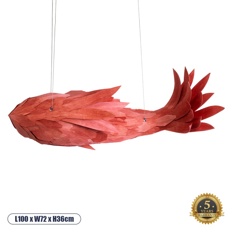 GLOBOSTAR® GOURAMI 02361 Μοντέρνο Κρεμαστό Φωτιστικό Οροφής με Ντουί 1 x E27 AC 220-240V IP20 - Κόκκινο - Μ100 x Π72 x Υ36cm