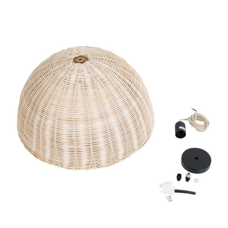 GloboStar® MONTANA 02378 Boho Κρεμαστό Φωτιστικό Καμπάνα Μονόφωτο 1 x E27 IP20 Μπεζ Ξύλο - Μ50 x Π50 x Υ25cm