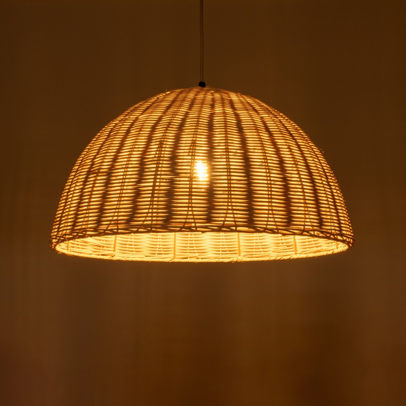 GloboStar® MONTANA 02378 Boho Κρεμαστό Φωτιστικό Καμπάνα Μονόφωτο 1 x E27 IP20 Μπεζ Ξύλο - Μ50 x Π50 x Υ25cm