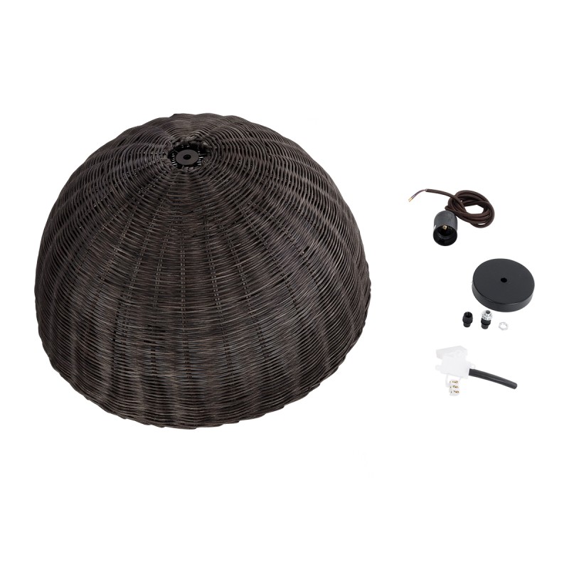 GloboStar® MONTANA 02381 Boho Κρεμαστό Φωτιστικό Καμπάνα Μονόφωτο 1 x E27 IP20 Καφέ Ξύλο - Μ50 x Π50 x Υ25cm