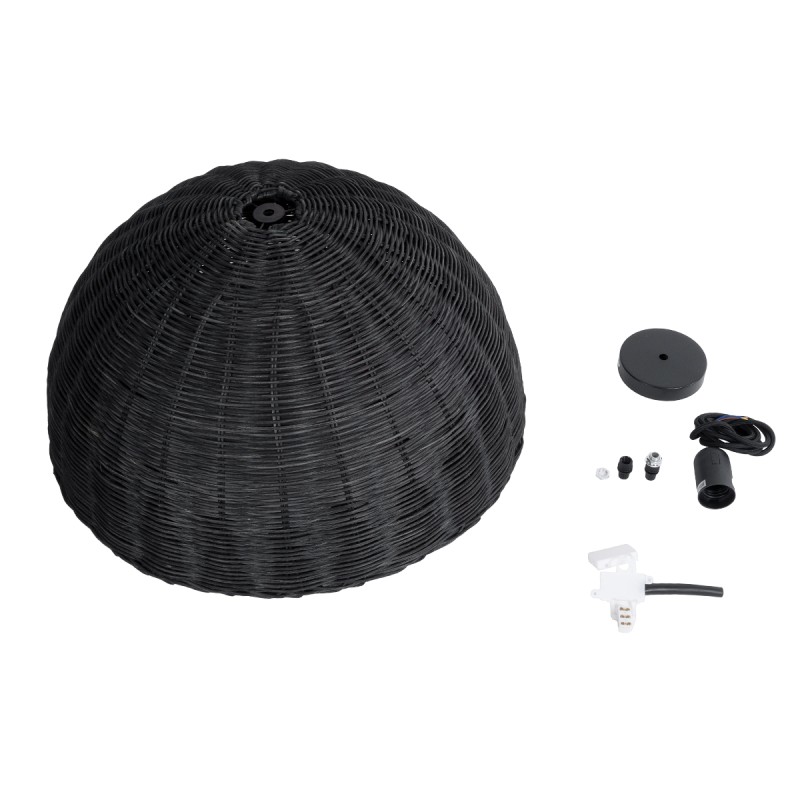 GloboStar® MONTANA 02383 Boho Κρεμαστό Φωτιστικό Καμπάνα Μονόφωτο 1 x E27 IP20 Μαύρο Ξύλο - Μ50 x Π50 x Υ25cm