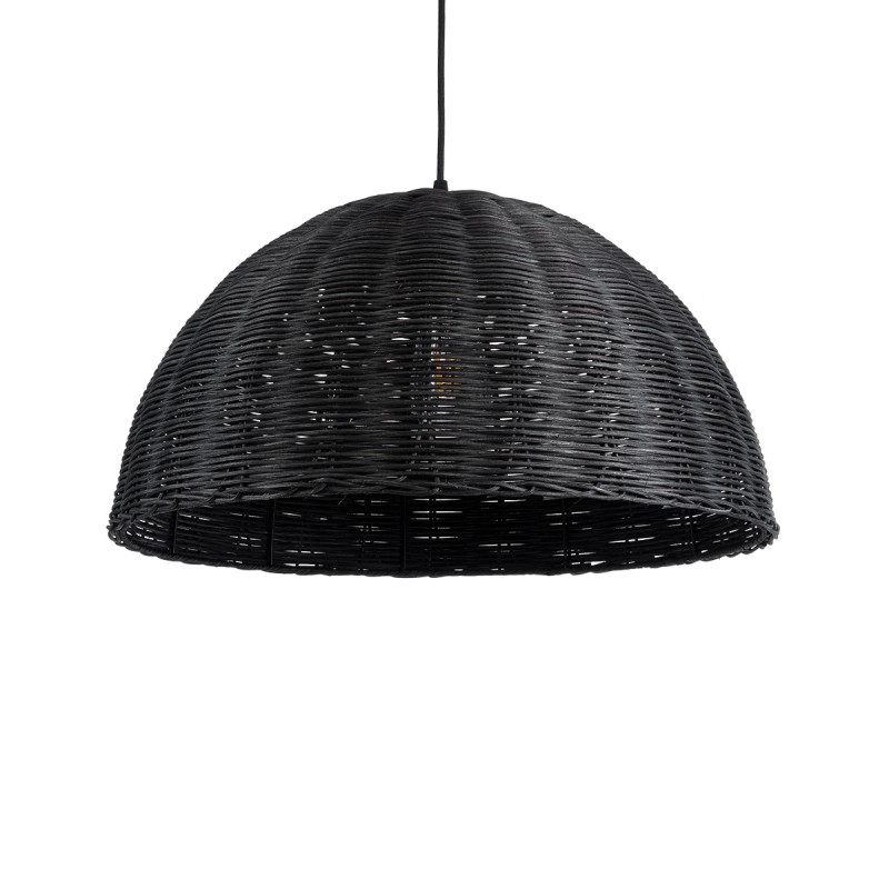 GloboStar® MONTANA 02383 Boho Κρεμαστό Φωτιστικό Καμπάνα Μονόφωτο 1 x E27 IP20 Μαύρο Ξύλο - Μ50 x Π50 x Υ25cm