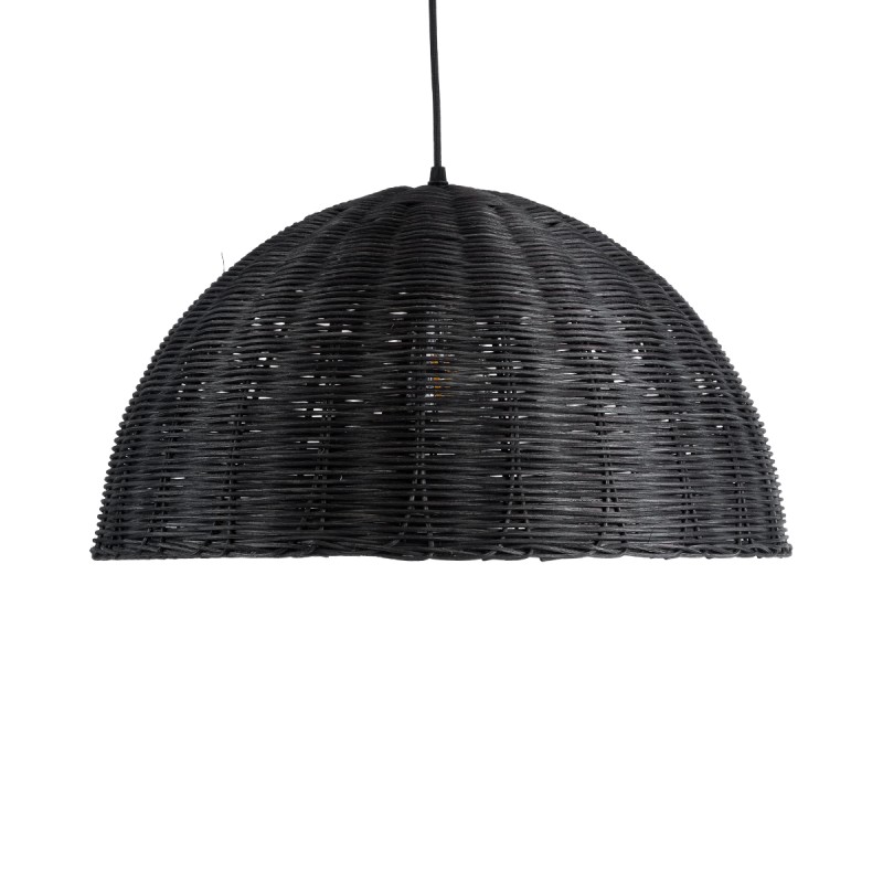 GloboStar® MONTANA 02383 Boho Κρεμαστό Φωτιστικό Καμπάνα Μονόφωτο 1 x E27 IP20 Μαύρο Ξύλο - Μ50 x Π50 x Υ25cm