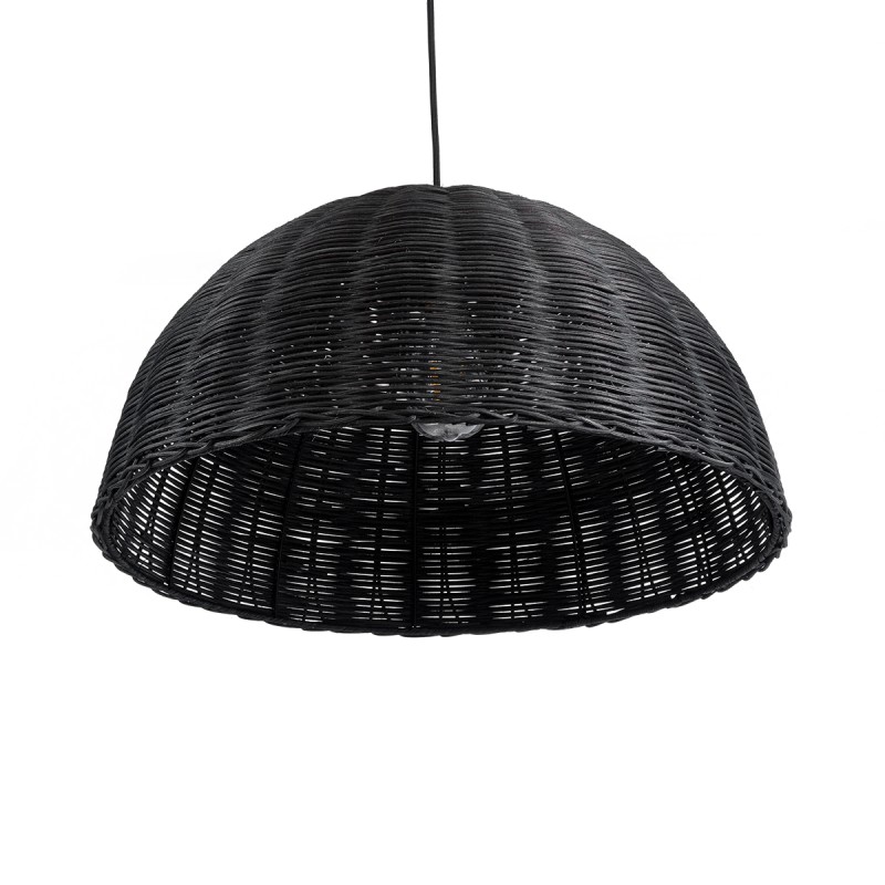 GloboStar® MONTANA 02383 Boho Κρεμαστό Φωτιστικό Καμπάνα Μονόφωτο 1 x E27 IP20 Μαύρο Ξύλο - Μ50 x Π50 x Υ25cm