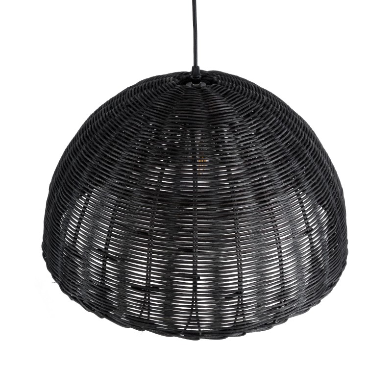 GloboStar® MONTANA 02383 Boho Κρεμαστό Φωτιστικό Καμπάνα Μονόφωτο 1 x E27 IP20 Μαύρο Ξύλο - Μ50 x Π50 x Υ25cm