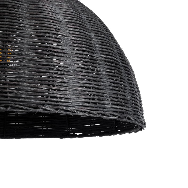 GloboStar® MONTANA 02383 Boho Κρεμαστό Φωτιστικό Καμπάνα Μονόφωτο 1 x E27 IP20 Μαύρο Ξύλο - Μ50 x Π50 x Υ25cm