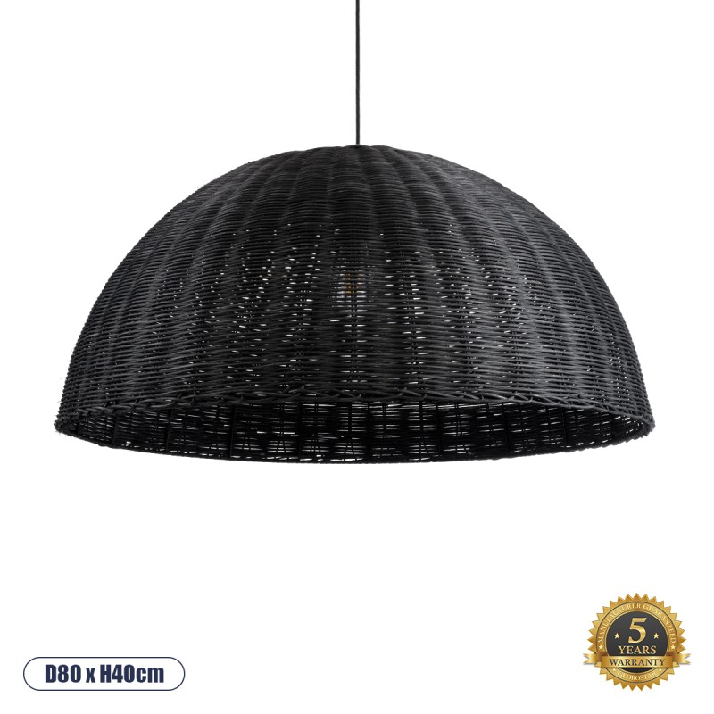 GloboStar® MONTANA 02384 Boho Κρεμαστό Φωτιστικό Καμπάνα Μονόφωτο 1 x E27 IP20 Μαύρο Ξύλο - Μ80 x Π80 x Υ40cm