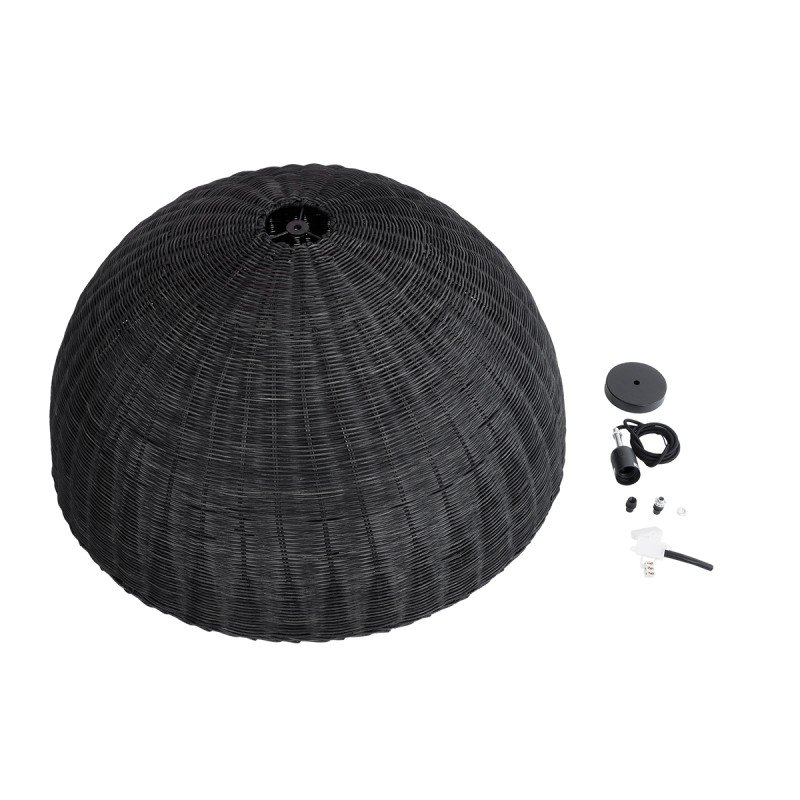 GloboStar® MONTANA 02384 Boho Κρεμαστό Φωτιστικό Καμπάνα Μονόφωτο 1 x E27 IP20 Μαύρο Ξύλο - Μ80 x Π80 x Υ40cm