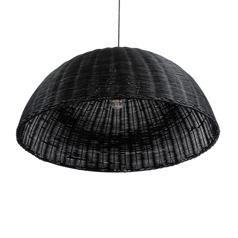 GloboStar® MONTANA 02384 Boho Κρεμαστό Φωτιστικό Καμπάνα Μονόφωτο 1 x E27 IP20 Μαύρο Ξύλο - Μ80 x Π80 x Υ40cm